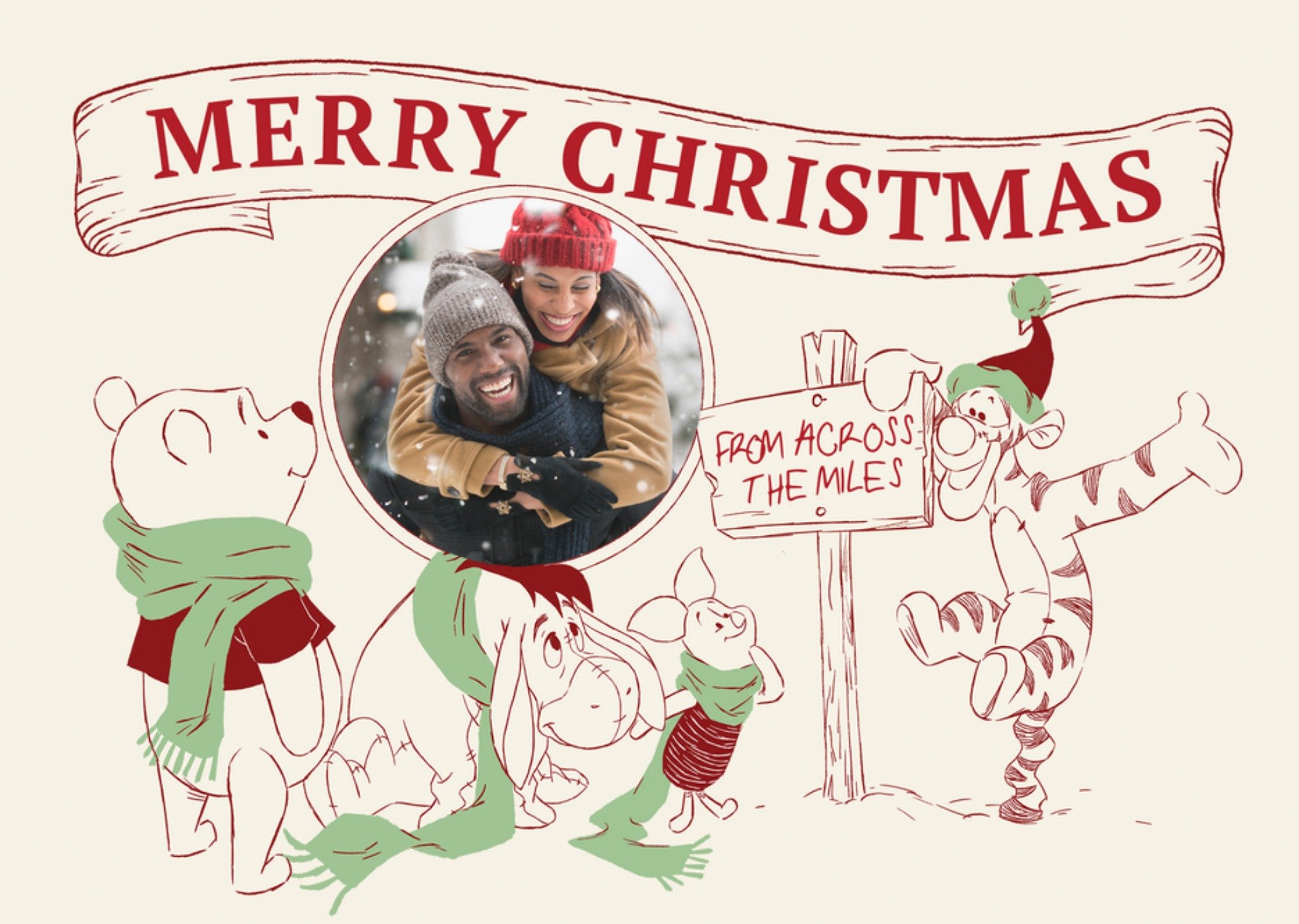 Winnie The Pooh Merry Christmas From Across The Miles Photo Upload Card, Large