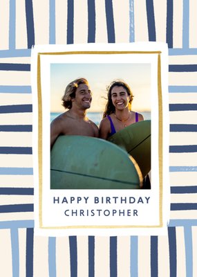 Striped Photo Upload Birthday Card