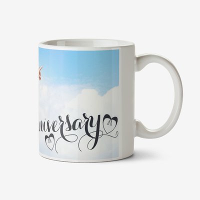 Happy Anniversary Calligraphy Hearts Photo Upload Mug