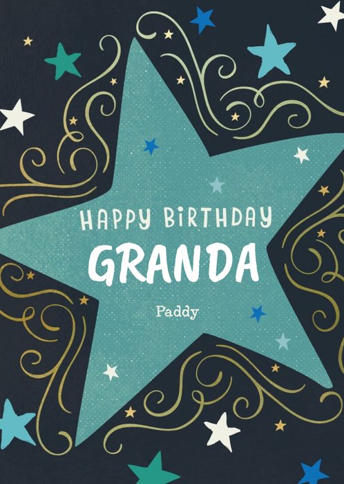 Illustrated Typographic Blue Star Birthday Card