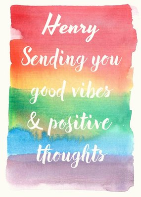 Rainbow Paintbrush Strokes Good Vibes Personalised Greetings Card