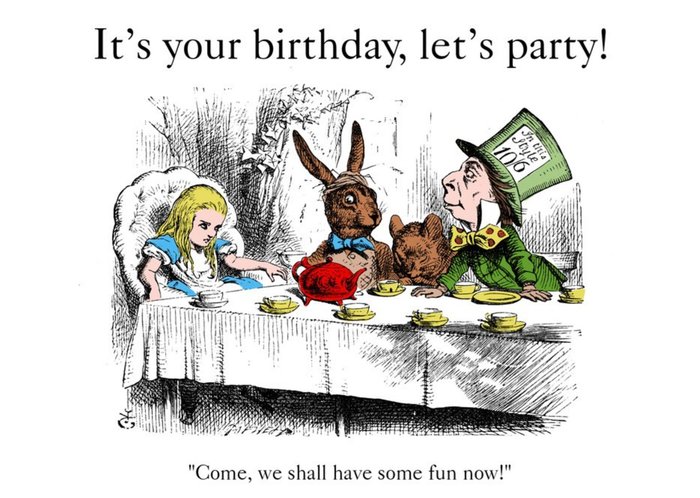 V&A Alice In Wonderland Illustration It's Your Birthday Let's Party Card