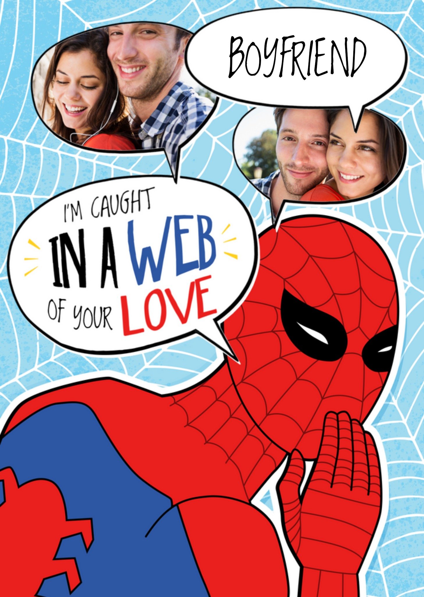 Marvel Caught In A Web Of Your Love Spiderman Photo Upload Valentine's Day Card, Large