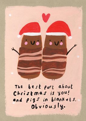 Cute Funny Illustrated Pigs In Blankets Christmas Card