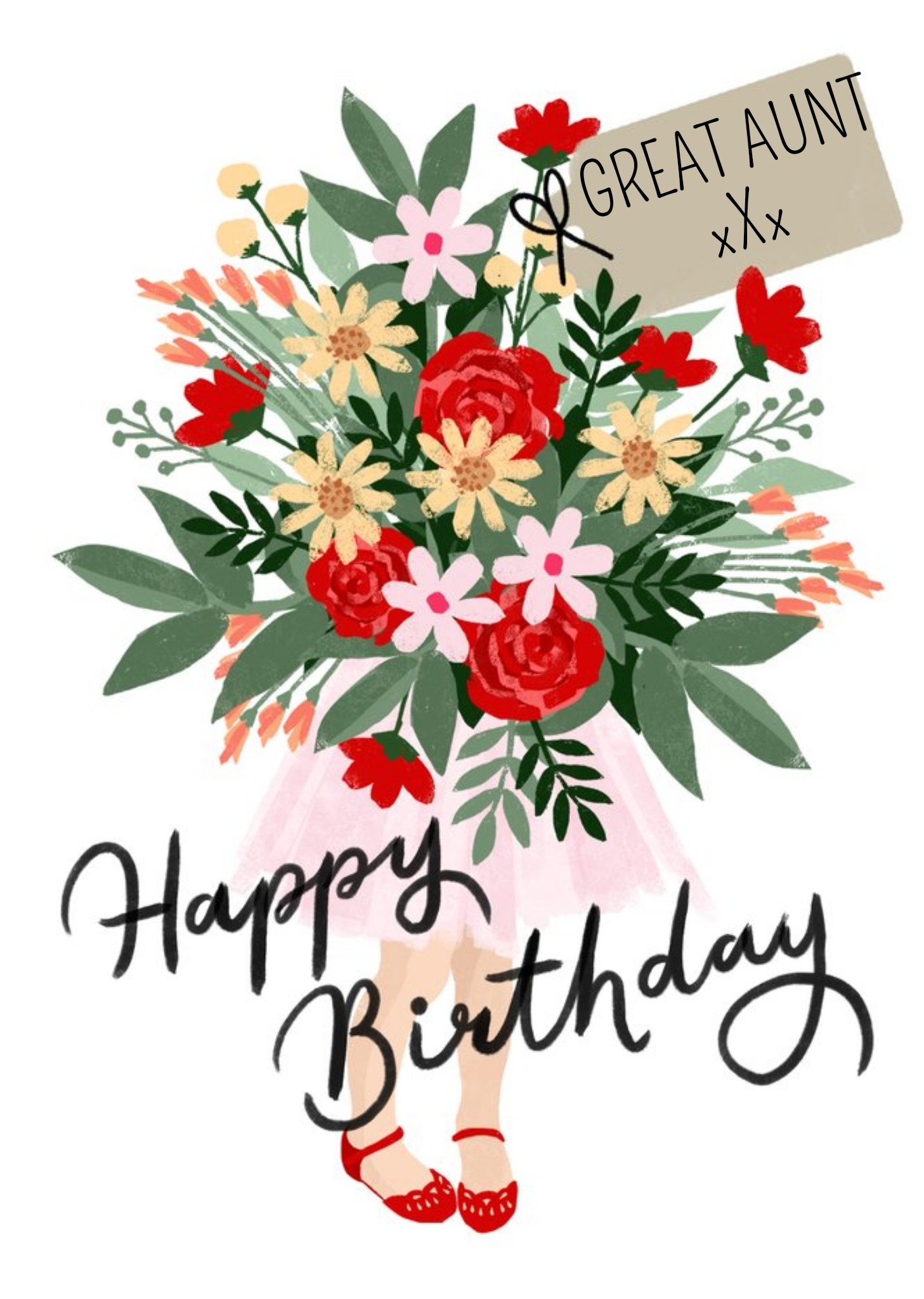 Okey Dokey Design Okey Dokey Illustrated Niece Holding Large Bouquet Of Flowers Great Aunt Birthday 