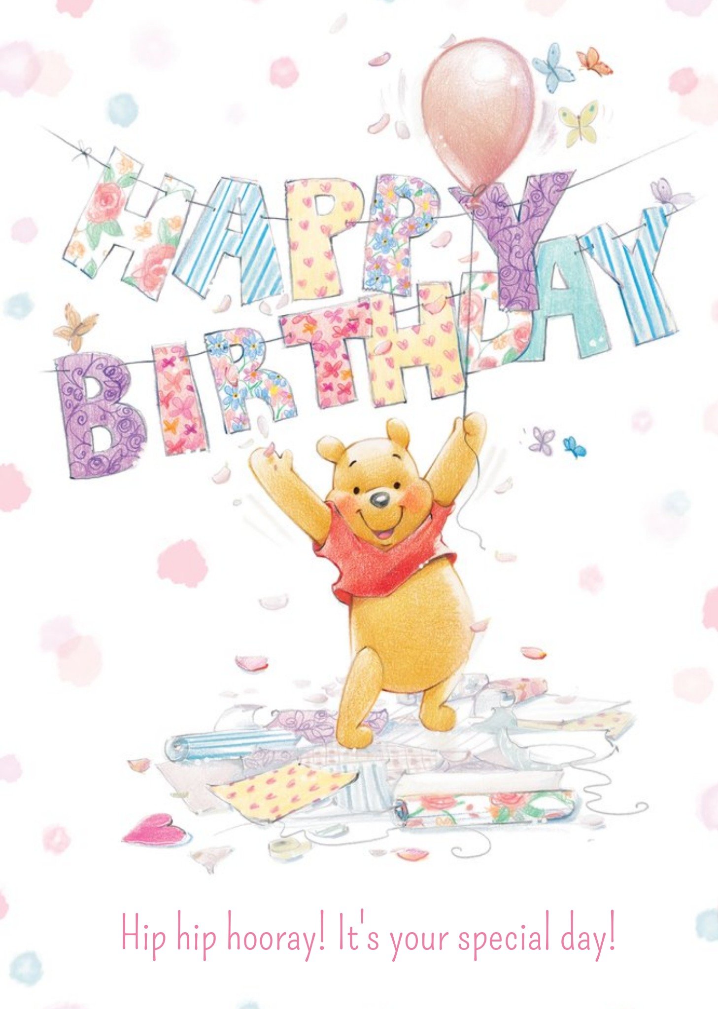 Disney Winnie The Pooh Hip Hip Hooray Personalised Happy Birthday Card