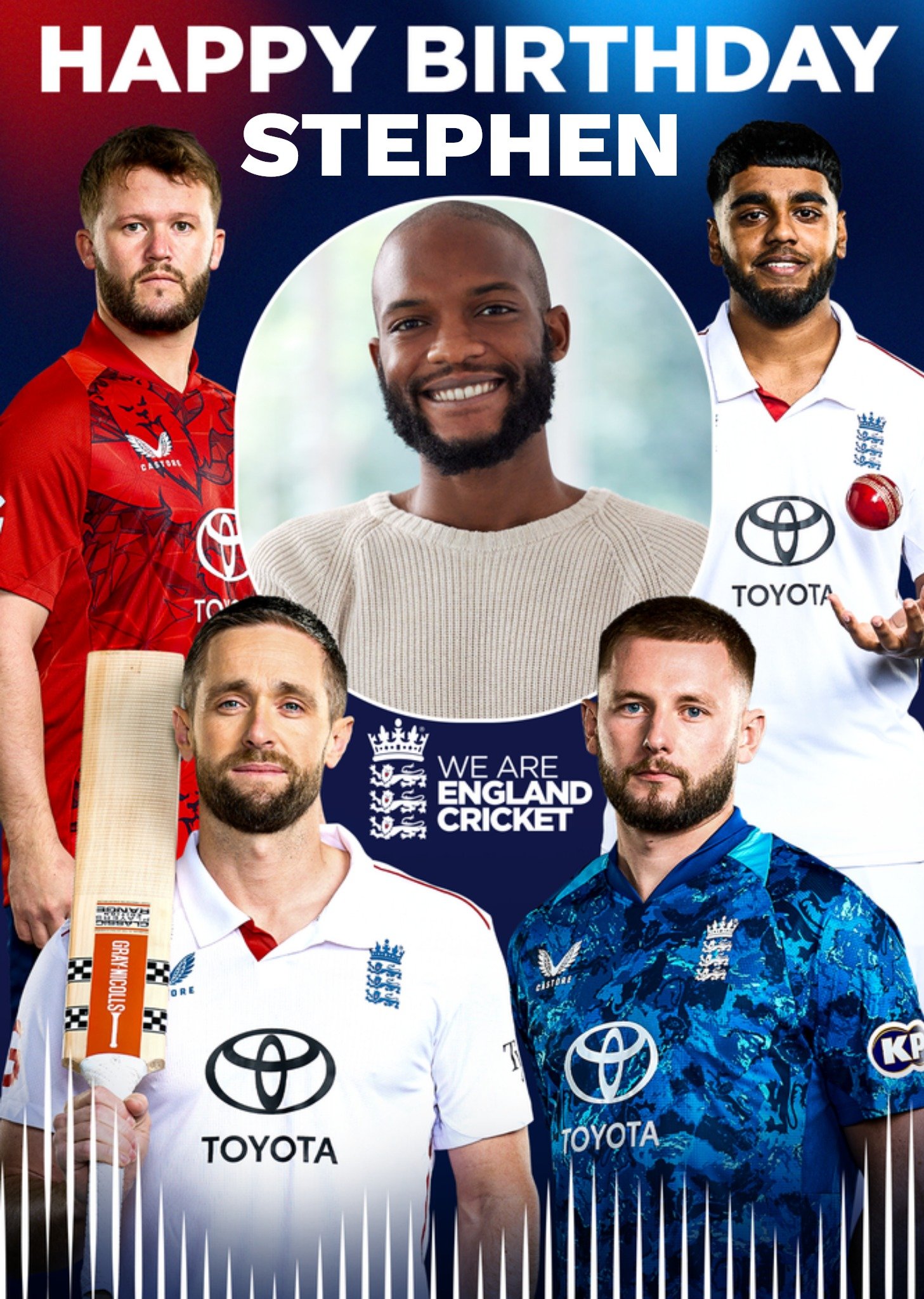 Moonpig England Cricket Happy Birthday Team Photo Upload Card