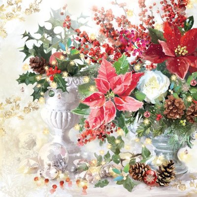 Painted Poinsettia Bouquet Christmas Greeting Card