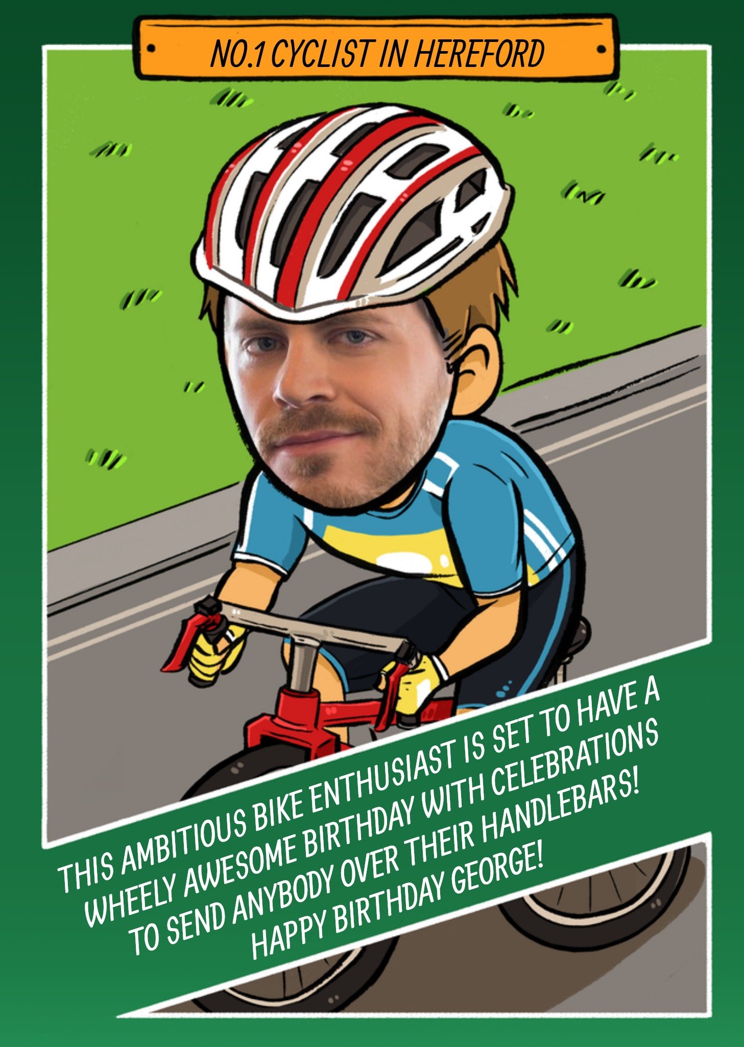 Moonpig Birthday Card - Face In The Hole - Male - Photo Upload - Sport - Cycling