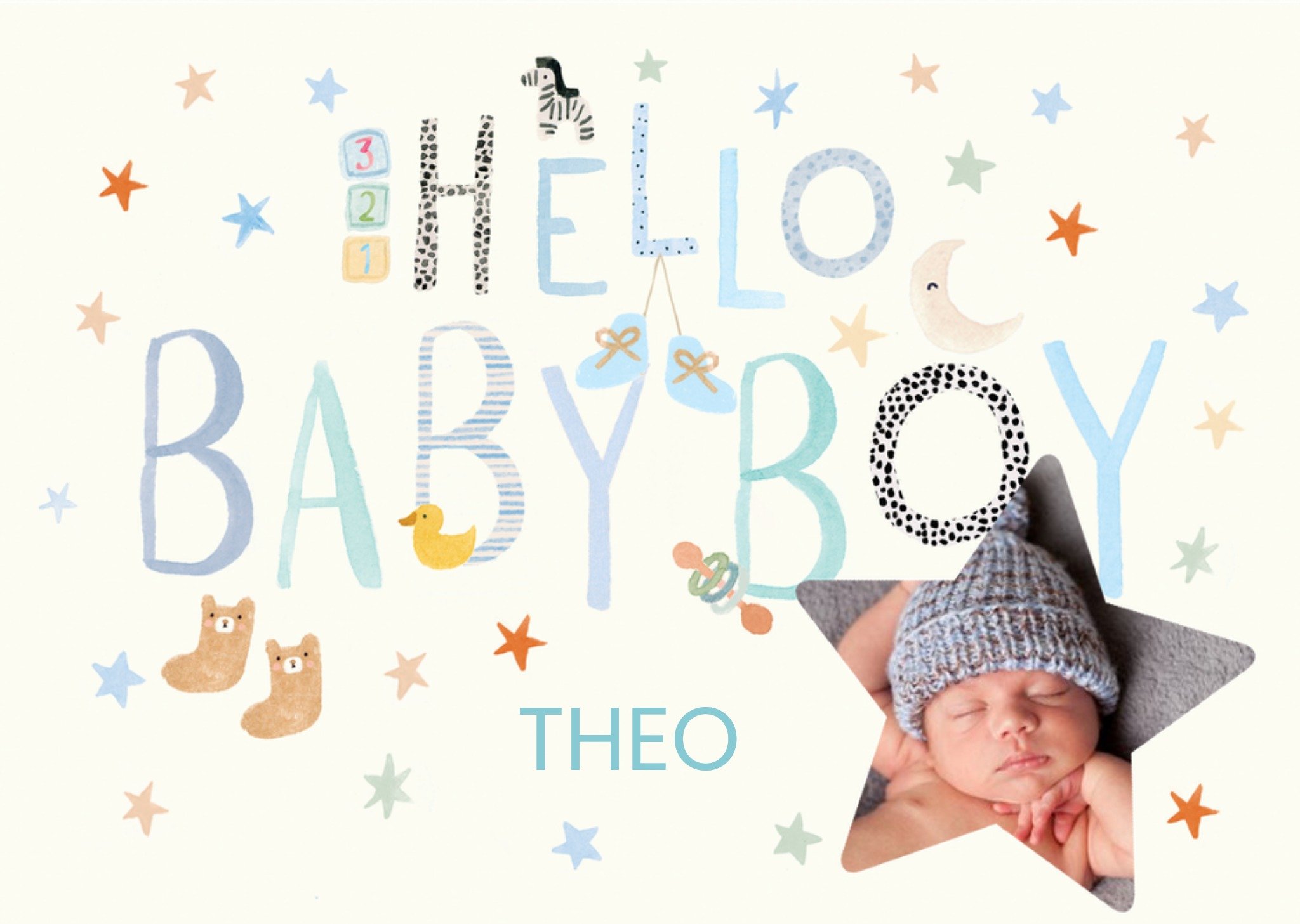 Moonpig Clintons Hello Baby Boy Photo Upload Card