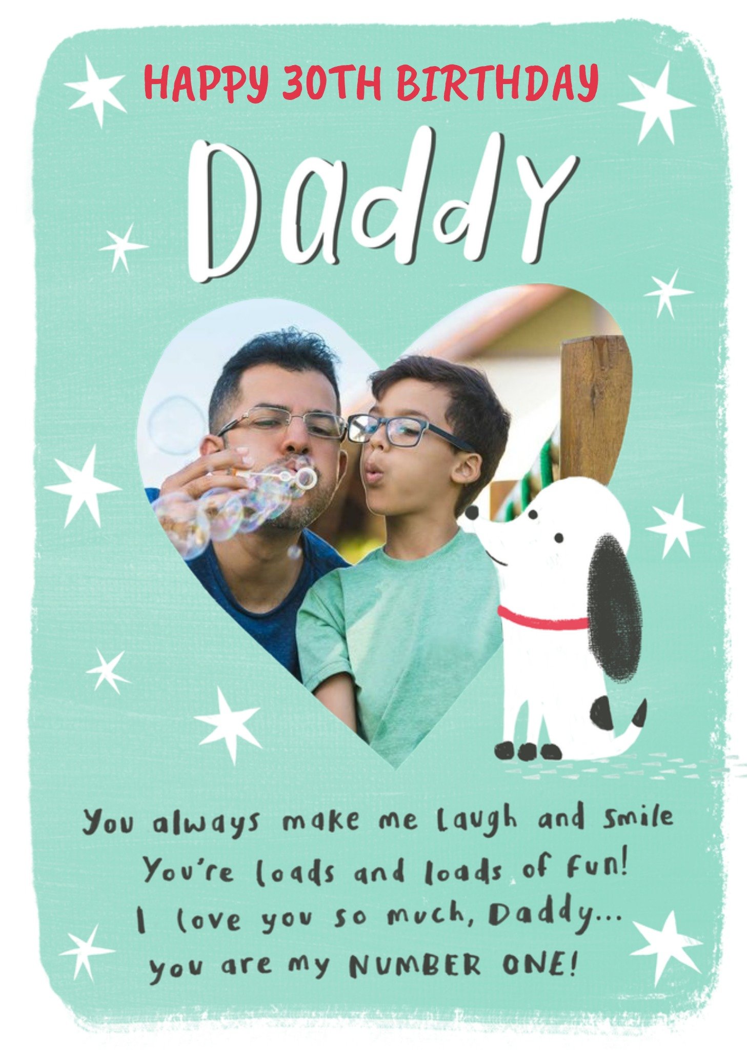 Moonpig Illustration Of A Dog Next To A Heart Shaped Photo Frame Dad's Thirtieth Photo Upload Birthd