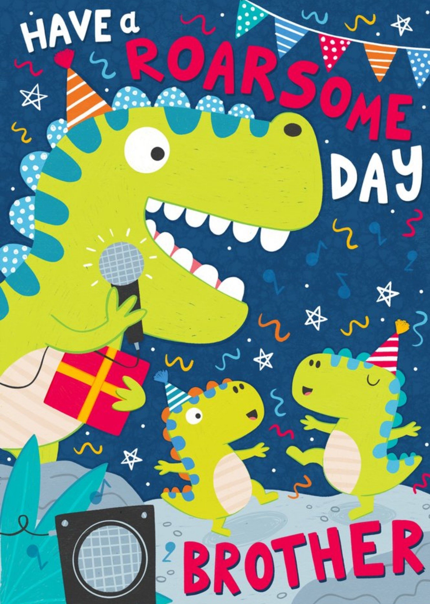 Moonpig Fun Illustration Design Dinosaur Party Balloons Have A Roarsome Day Birthday Card