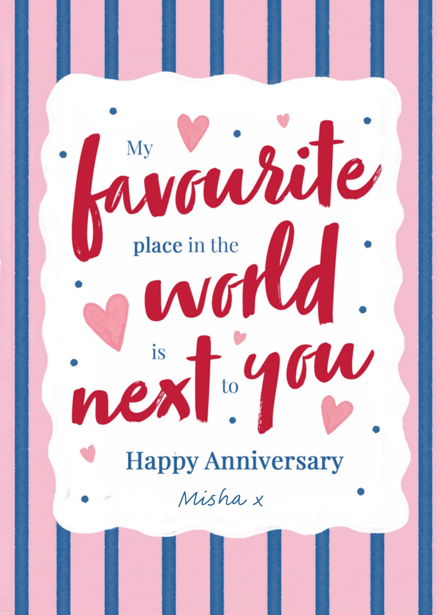 Moonpig Sweet My Favourite Place In The World Is Next To You Typography Anniversary Card, Large