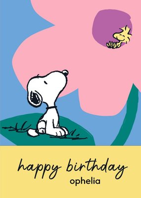 Cute Peanuts Snoopy and woodstock Illustraion Happy Birthday Card