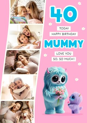 40th Birthday Best Mummy Cartoon Monster Photo Upload Card