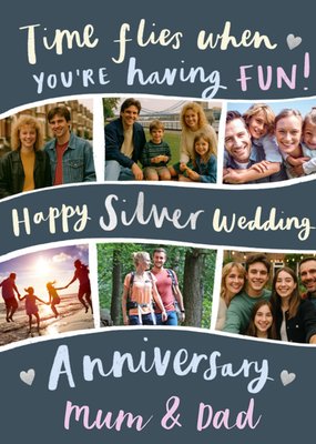 Time Flies Photo Upload Silver Anniversary Card For Mum & Dad