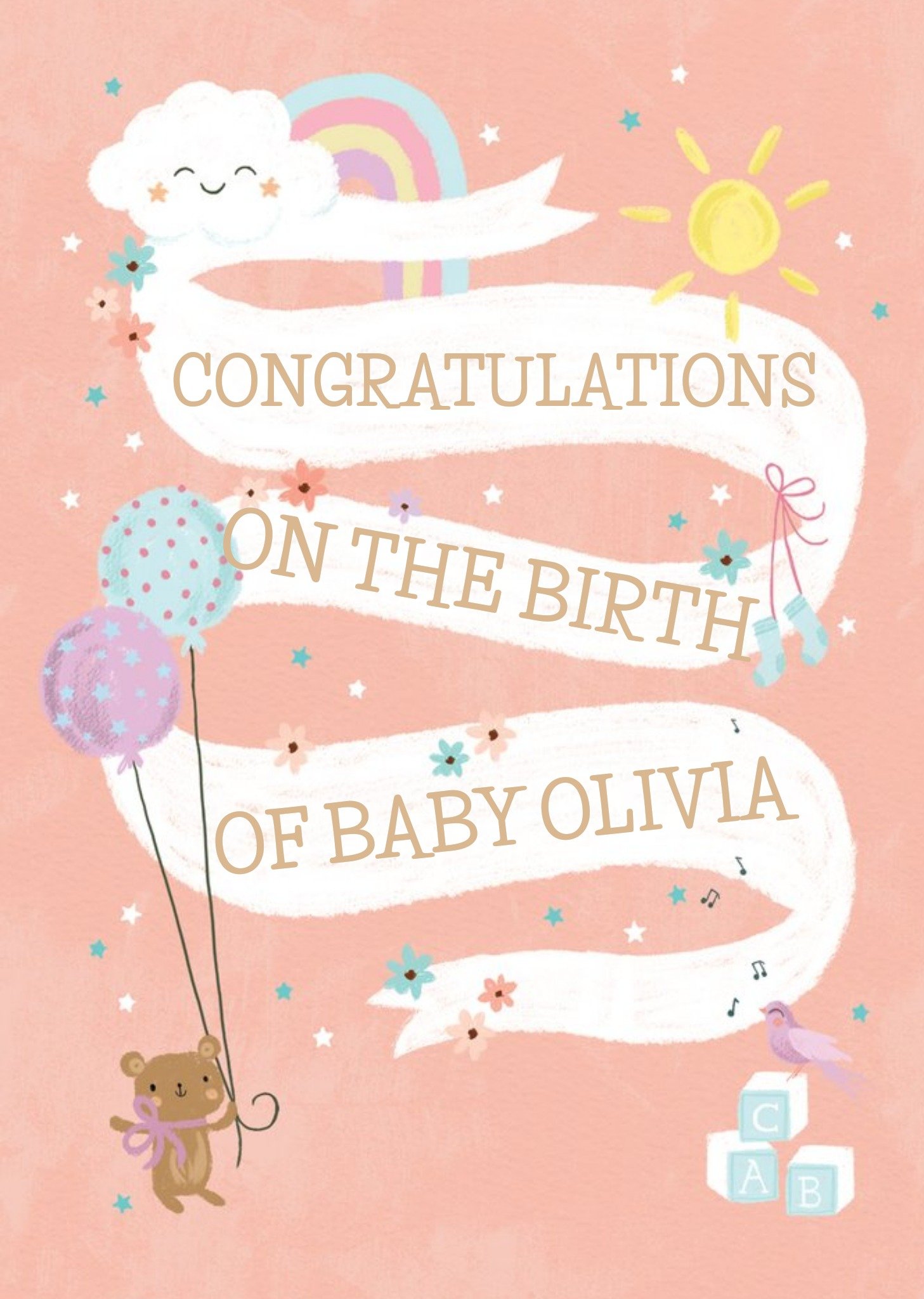 Moonpig Rainbows And Clouds Pink Card