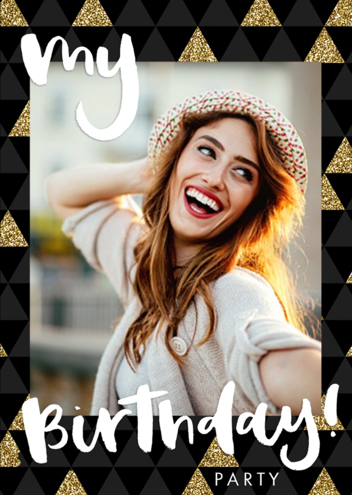 Moonpig Metallic Gold Photo Upload Birthday Party Invitation