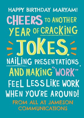 Cheers To Cracking Jokes Work Colleague Birthday Card