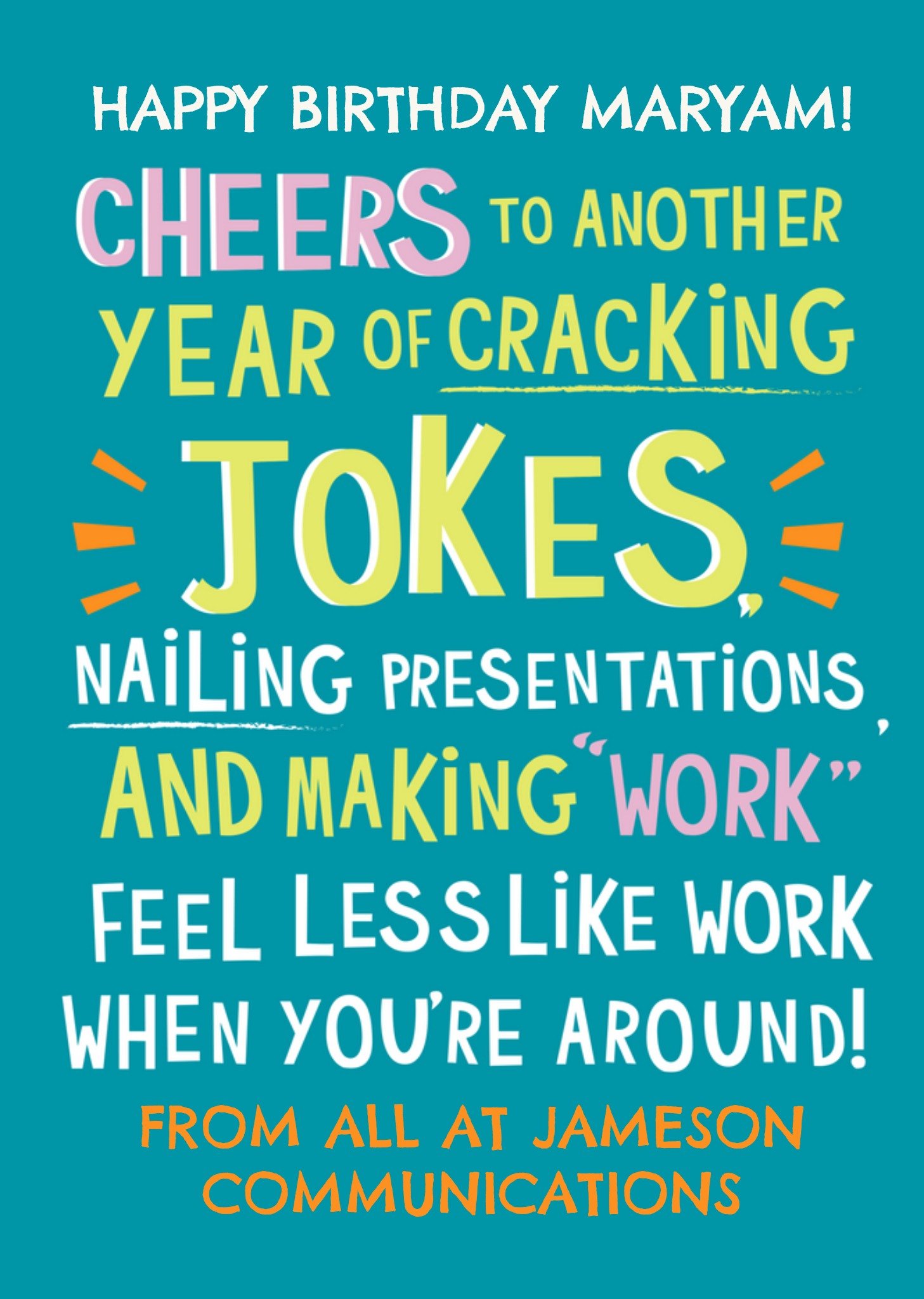 Moonpig Cheers To Cracking Jokes Work Colleague Birthday Card, Large