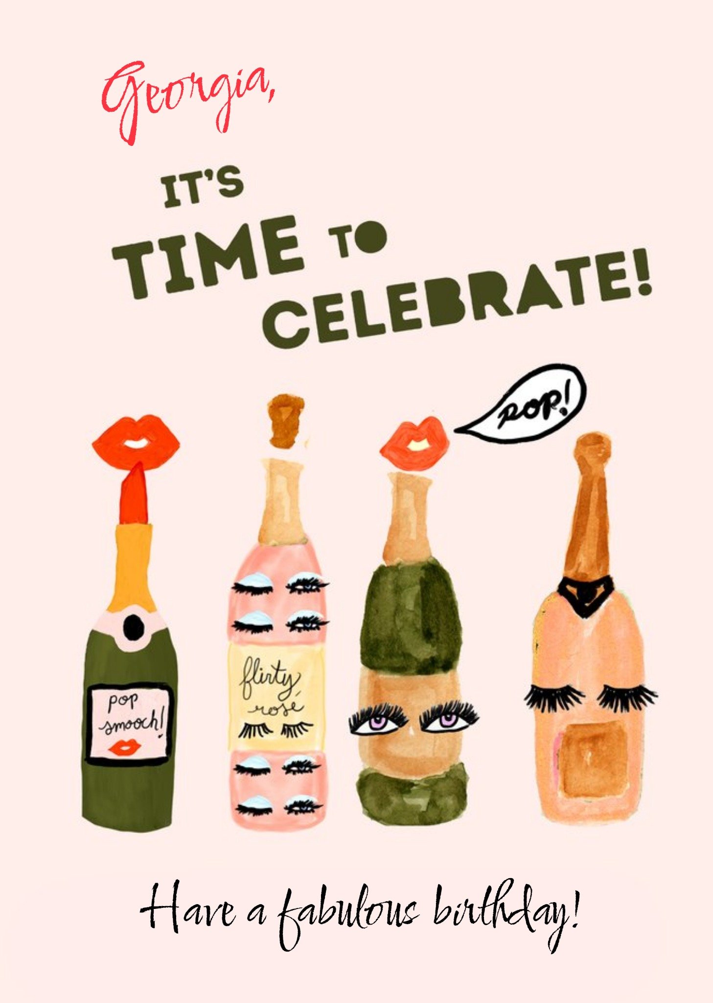Moonpig Time To Celebrate Champagne Theme Personalised Birthday Card