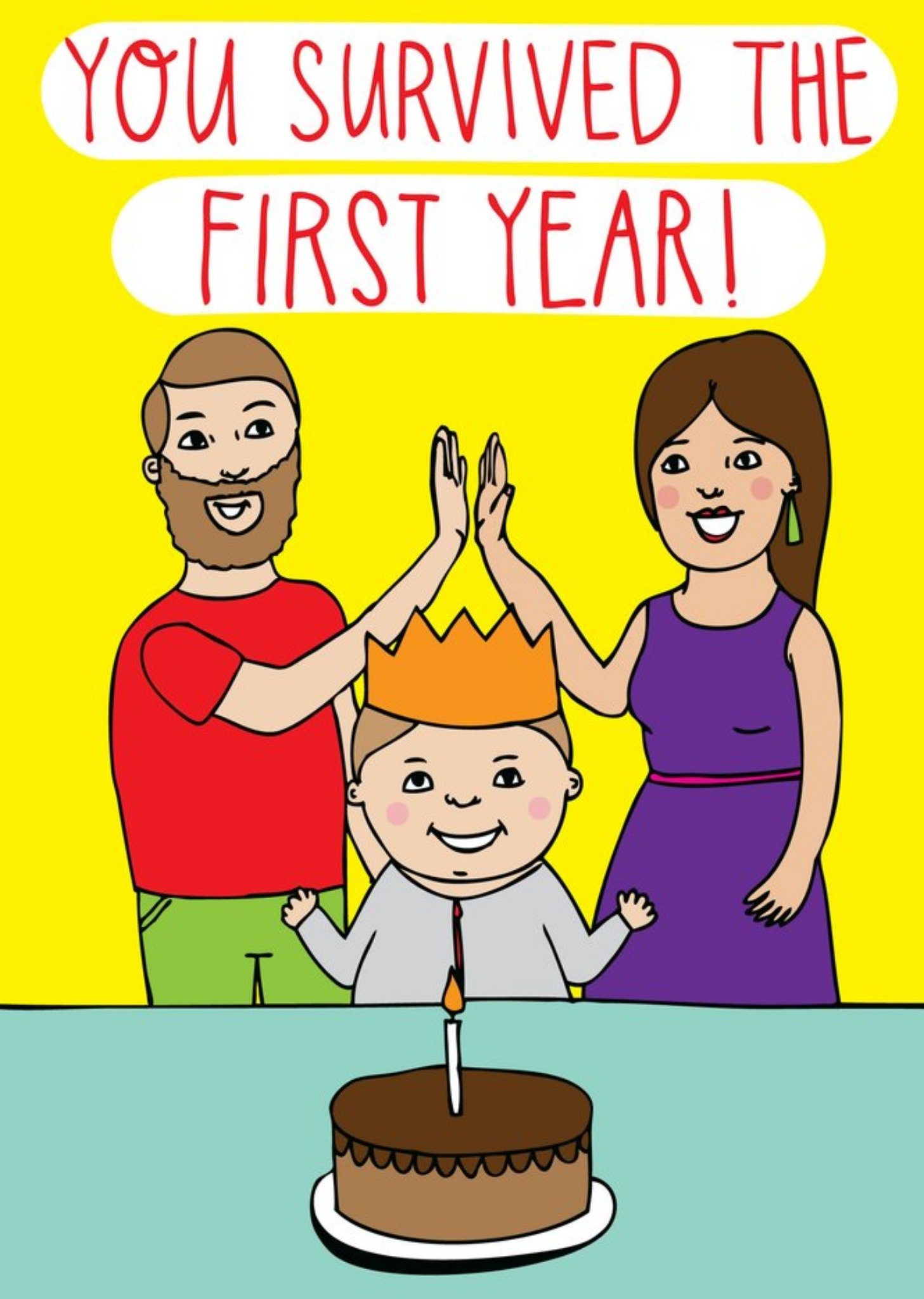 Moonpig Funny Illustration Of A Couple Celebrating You Survived The First Year Birthday Card