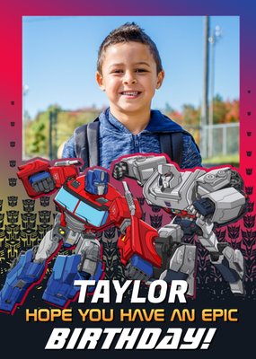 Transformer epic birthday photo upload card