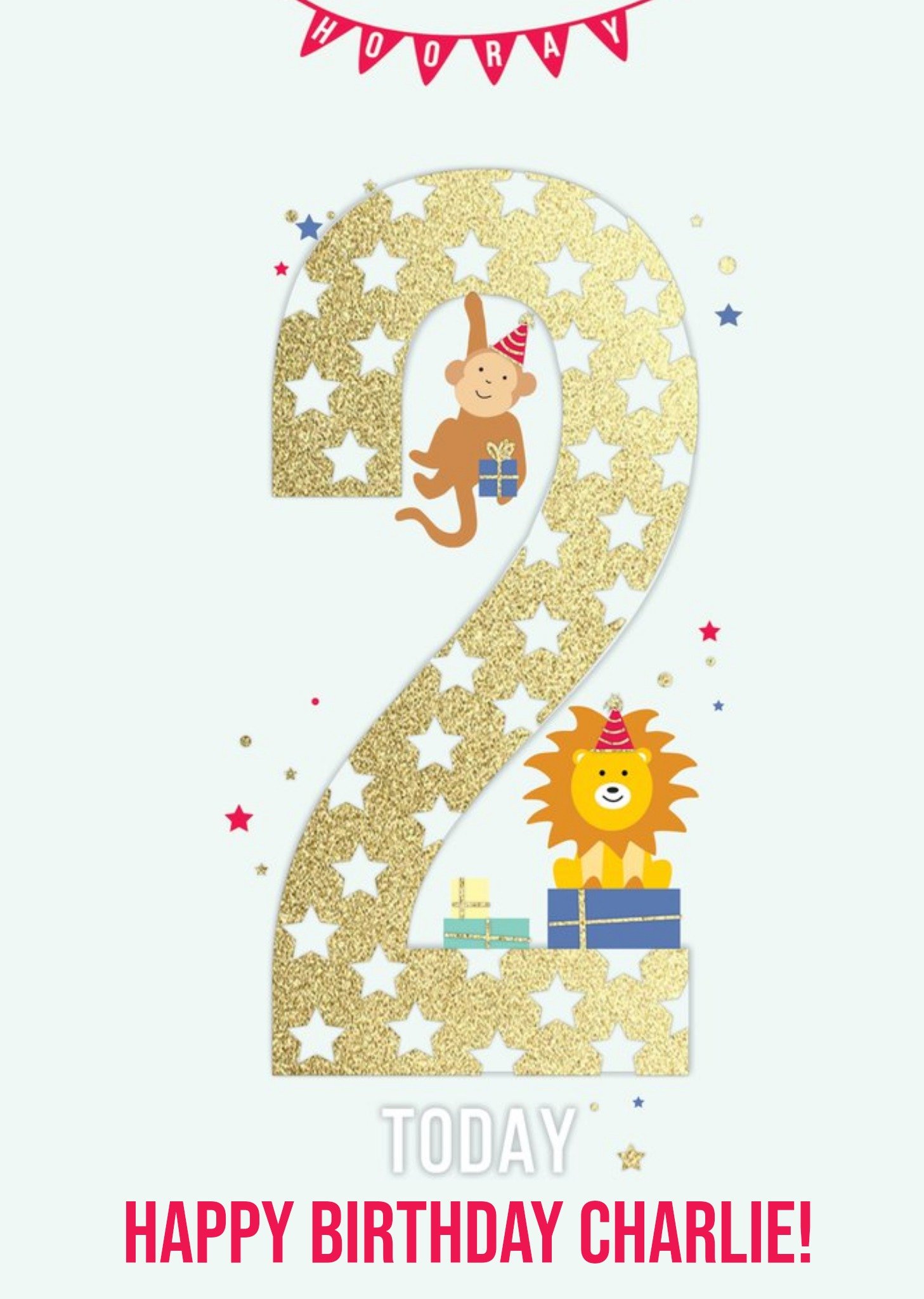 Moonpig Hooray Two Today Kids Animal Birthday Card