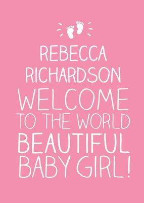 Baby Footprints Welcome To The World Personalised New Baby Card