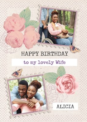 Vintage Roses And Fluttering Butterflies Happy Birthday Wife Card