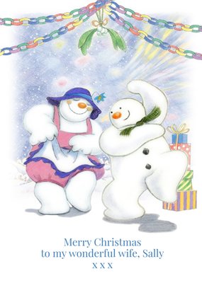 The Snowman Dancing Under Mistletoe Personalised Merry Christmas Card For Wife