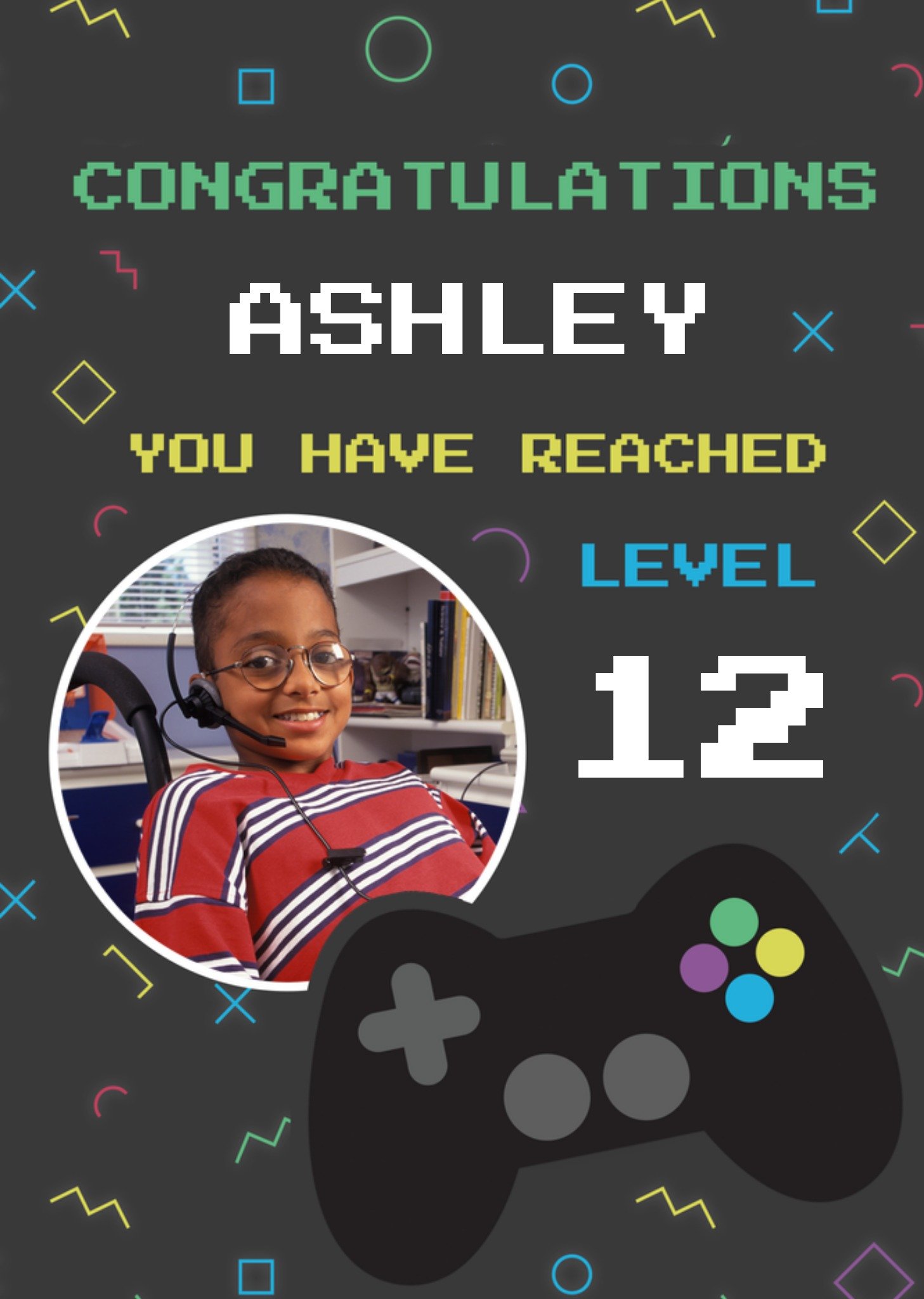 Moonpig Boogie Bomb Gaming Controller Level 12 Photo Upload Birthday Card