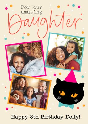 Amazing Daughter Cat Illustration Photo Upload Birthday Card