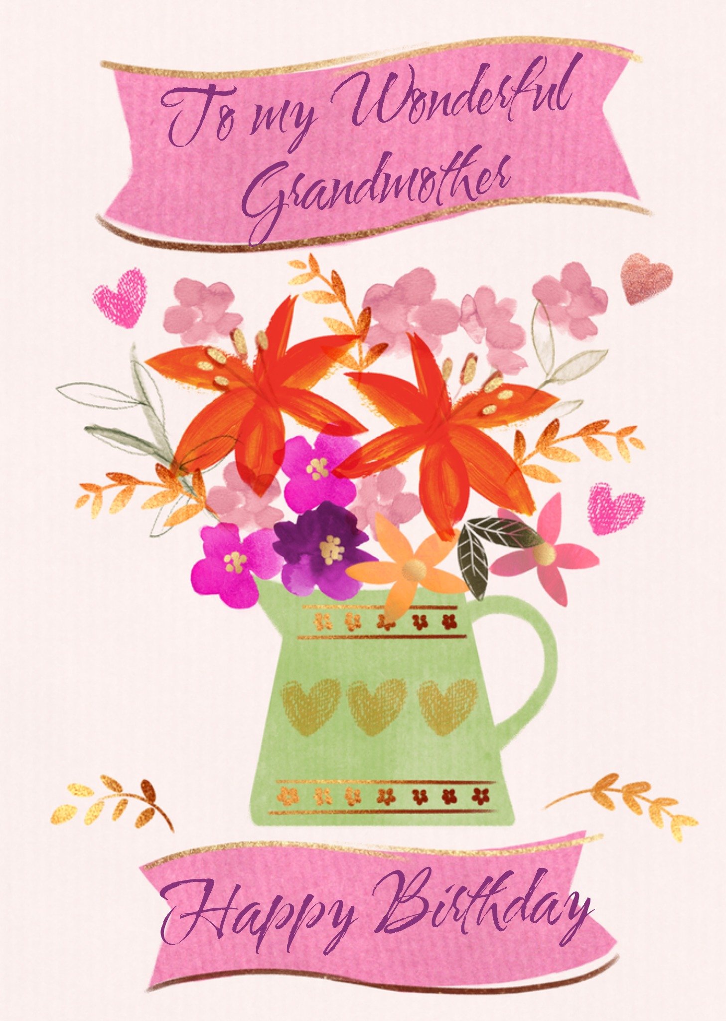 Moonpig Rustic Flowers In Jug Illustration Wonderful Grandmother Birthday Card