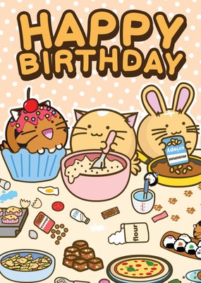 Fuzzballs Illustrated Baking Cuddly Cartoon Characters Happy Birthday Card