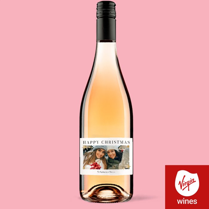 Personalised Happy Christmas Photo Upload Rose Wine 75cl