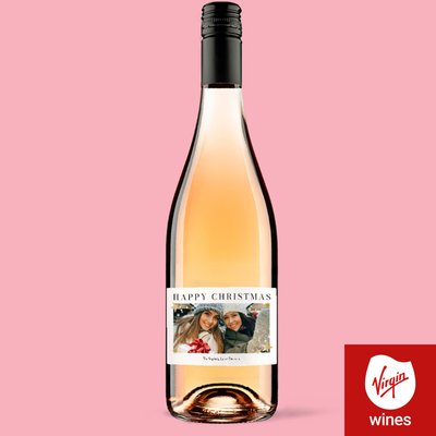 Personalised Happy Christmas Photo Upload Rose Wine 75cl