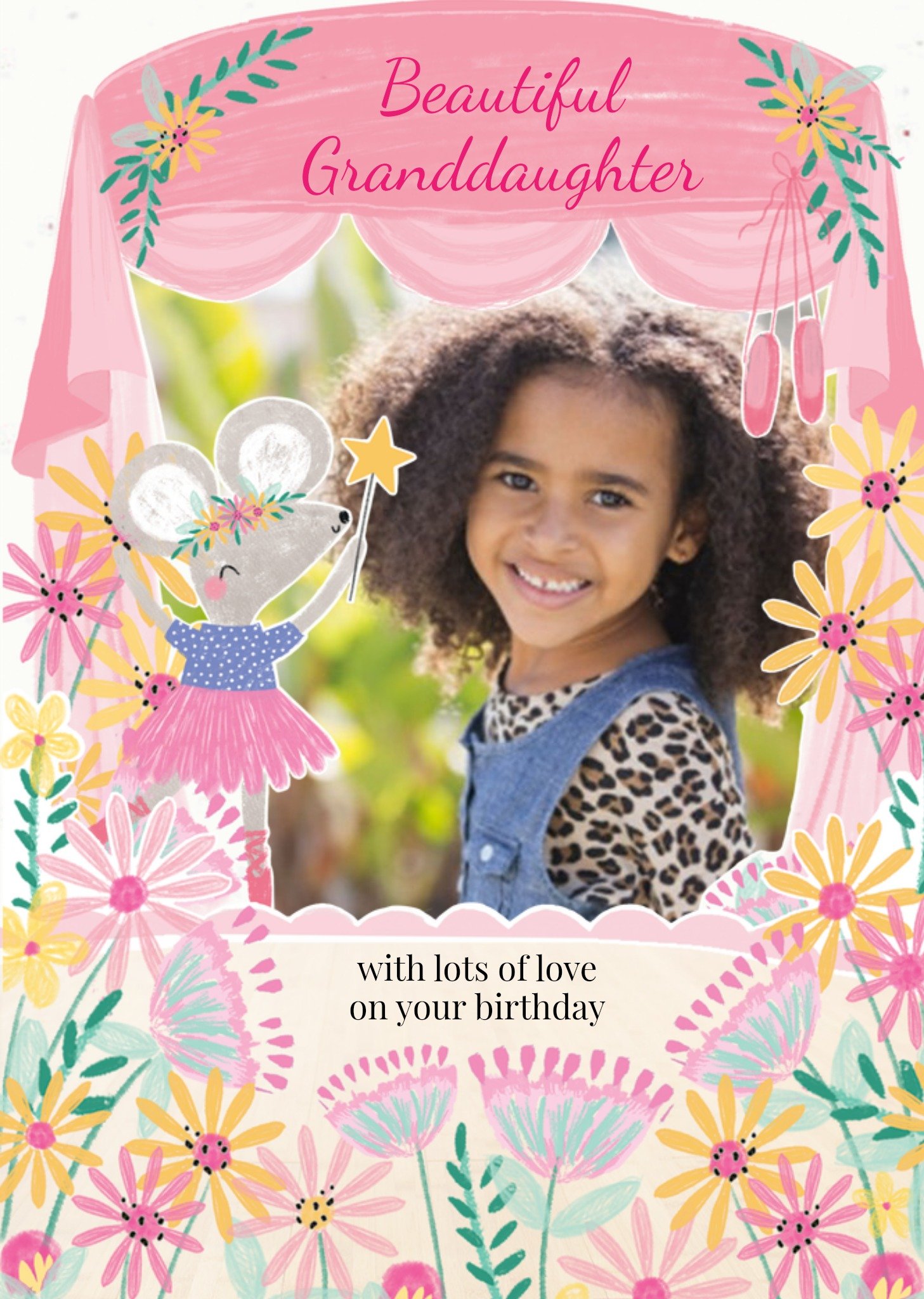 Moonpig Ballet Stage Illustration Beautiful Grandaughter Photo Upload Birthday Card
