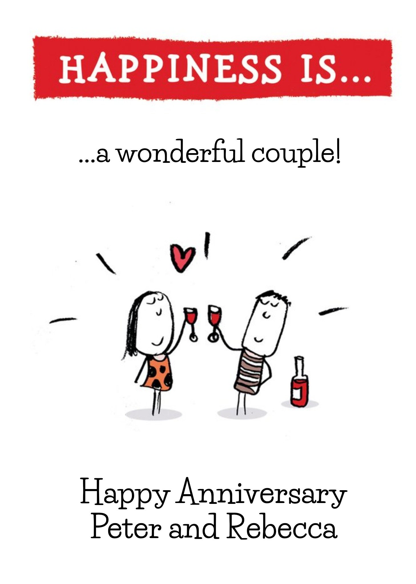 Moonpig Happiness Is A Wonderful Couple Personalised Happy Anniversary Card