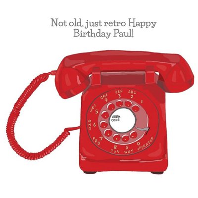 Modern Trendy Retro Illustration Old Red Telephone Personalise Name Card