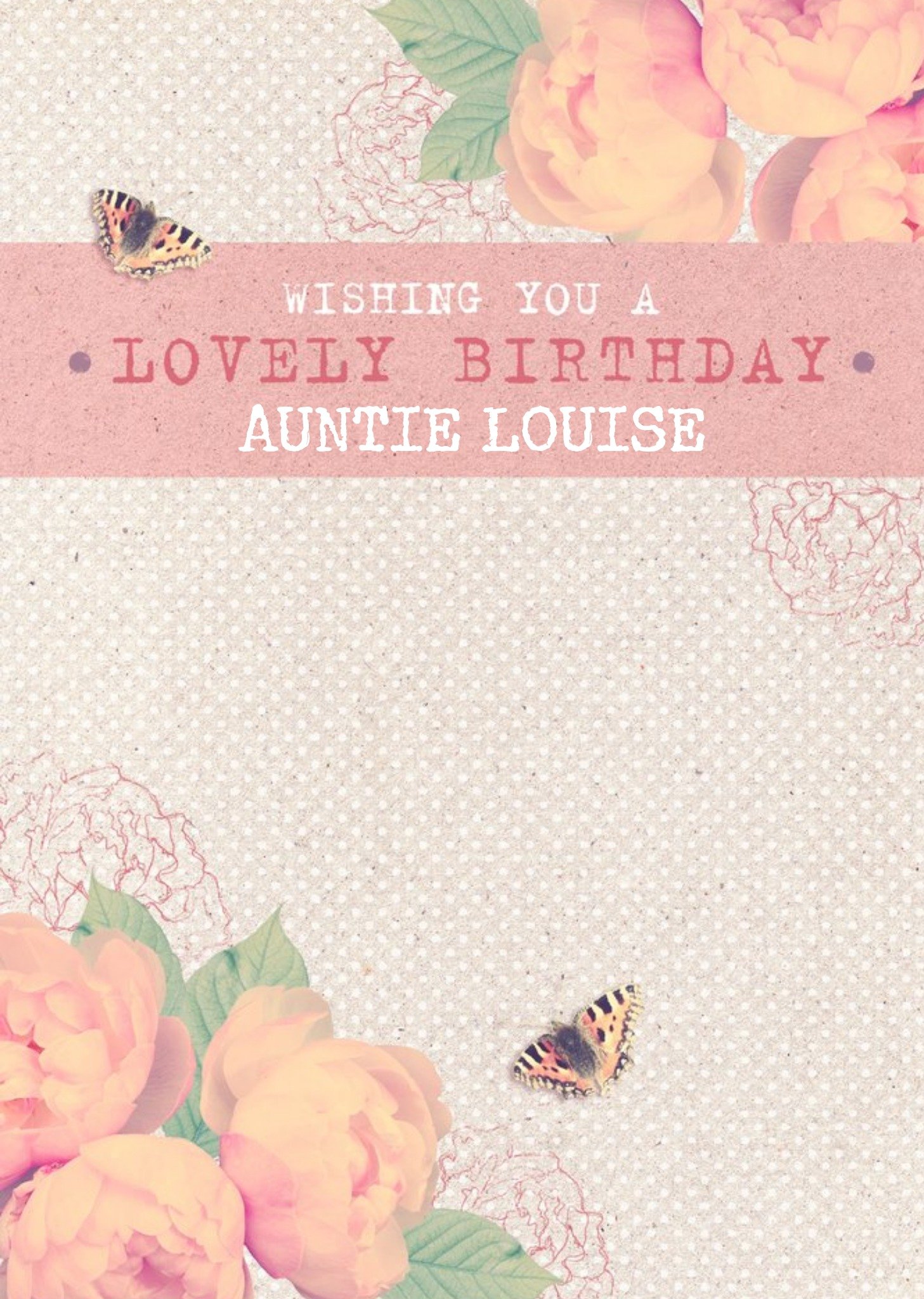 Moonpig Pink Roses And Fluttering Butterflies Personalised Happy Birthday Card