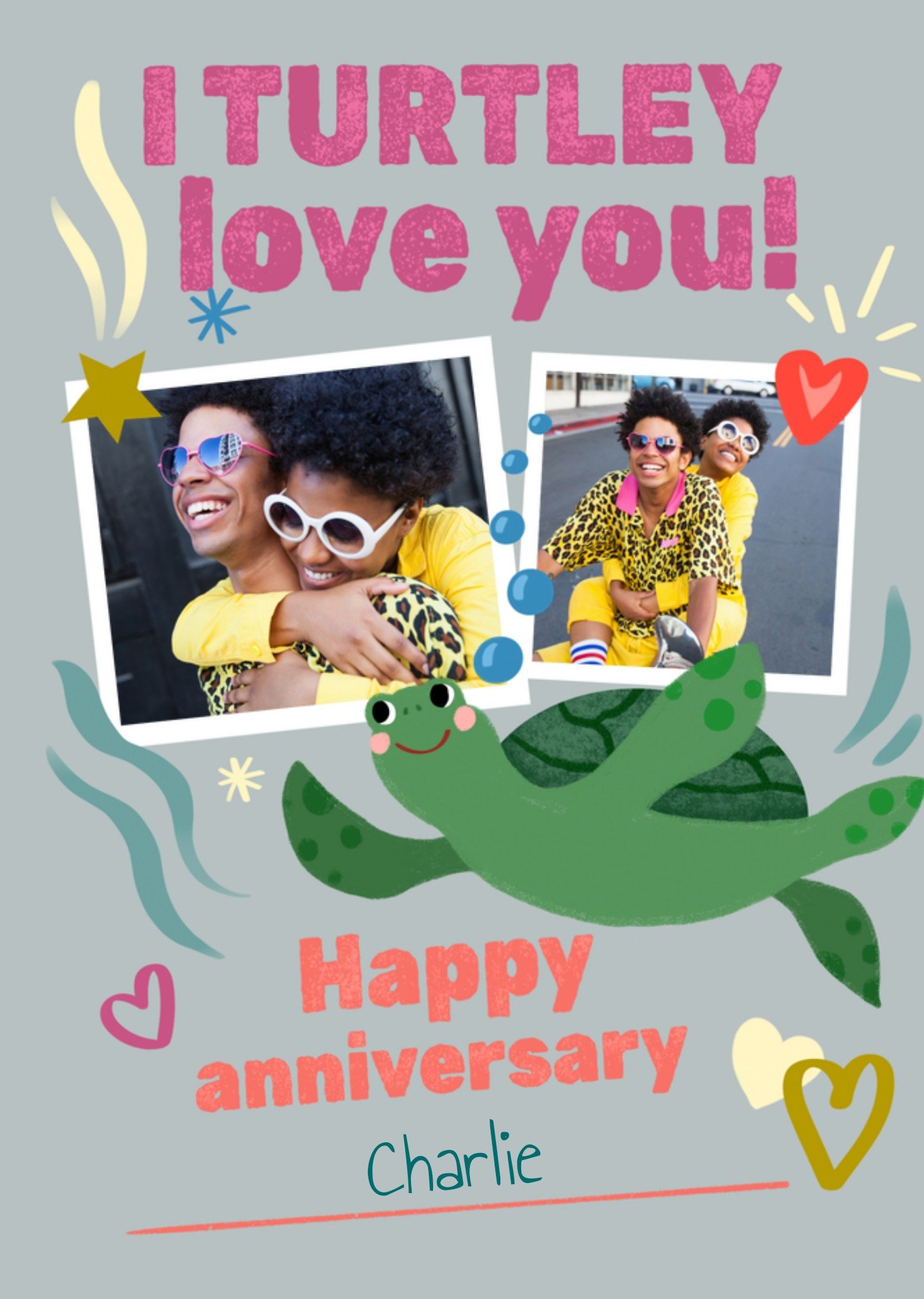 Moonpig Sweet I Turtley Love You Illustrated Sea Turtle Photo Upload Anniversary Card