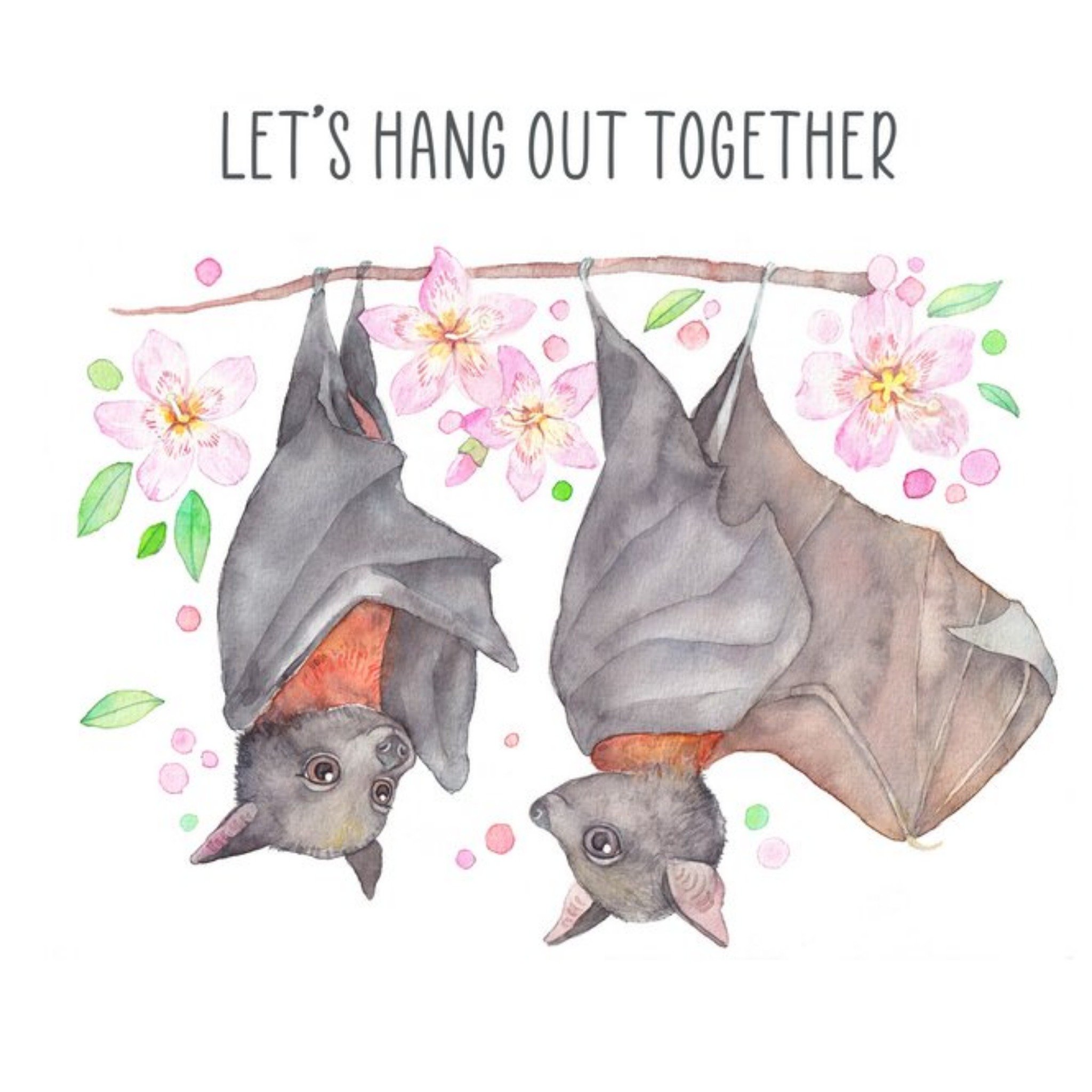 Moonpig Watercolour By Cat Bat Pun Just A Note Card