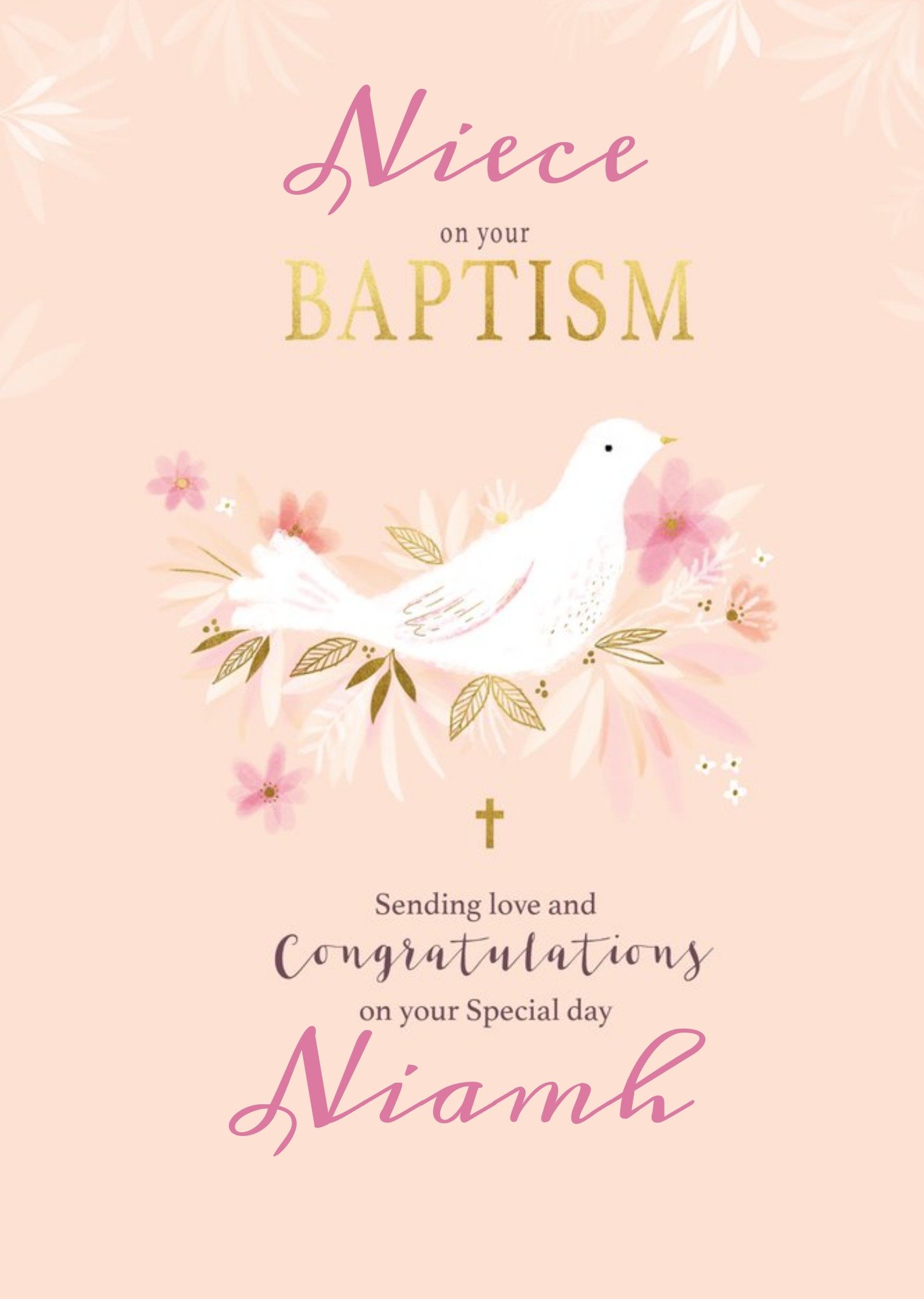 Moonpig Illustrated Dove Typographic Peach Baptism Card