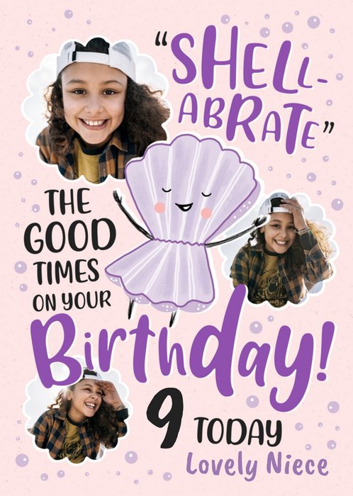 Funfair Shell Abrate 9 Today Illustrated Shell Character Photo Upload Birthday Card