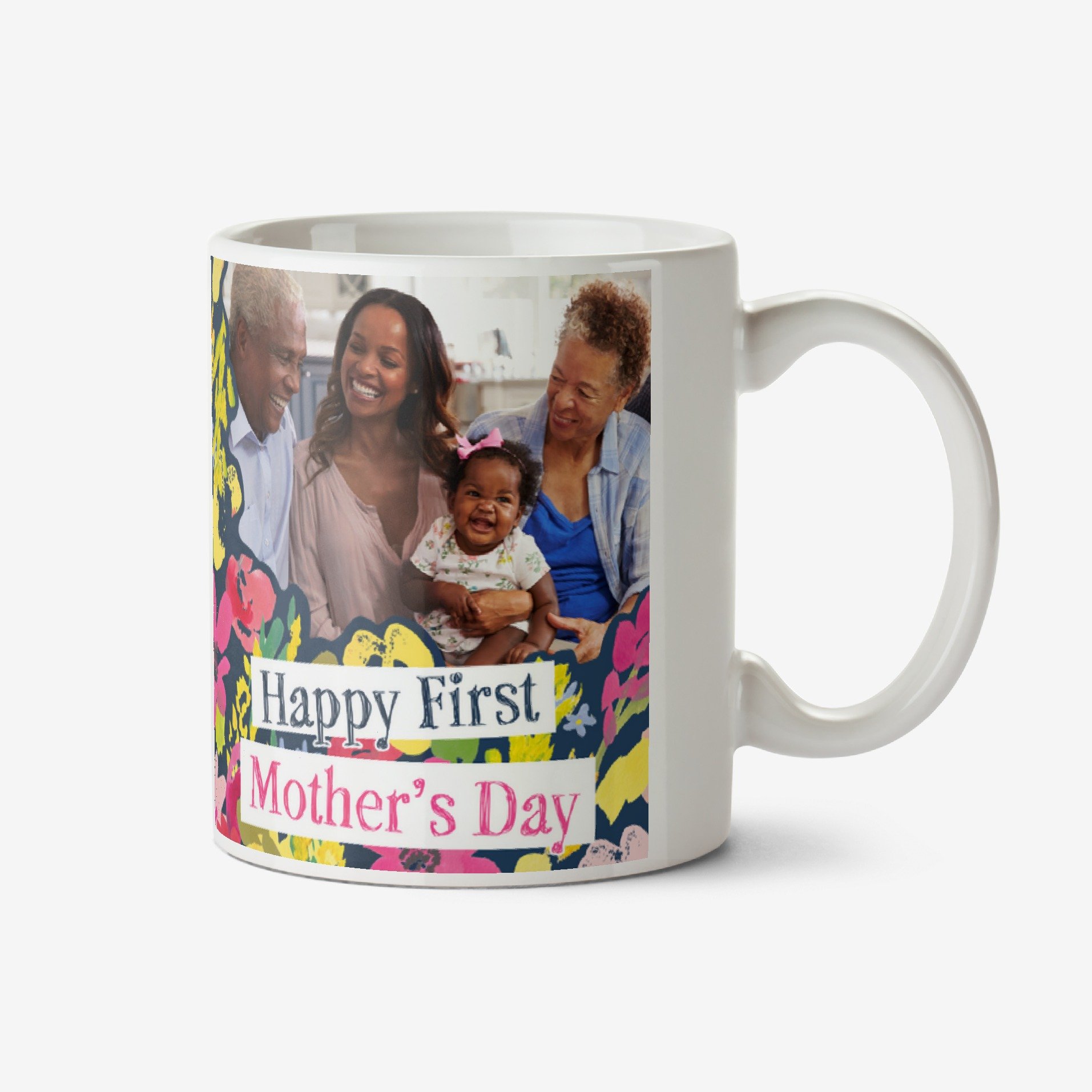 Moonpig Flora Happy First Mother's Day Painted Flowers Photo Upload Mother's Day Mug Ceramic Mug