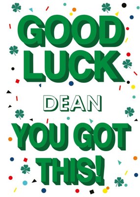 Personalised Green Typographic Good Luck Card