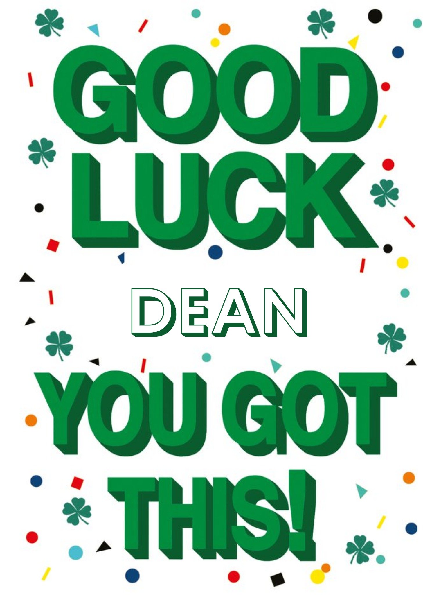 Moonpig Personalised Green Typographic Good Luck Card