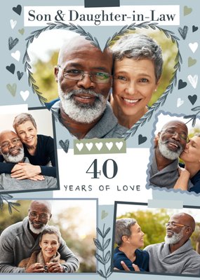 40 Years Of Love Heart Illustrated Photo Upload Anniversary Card
