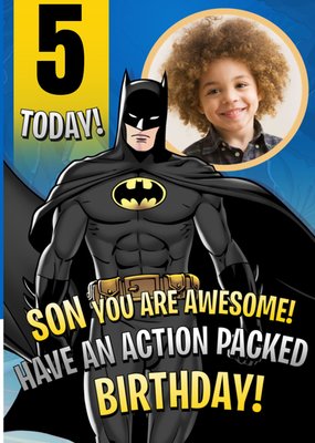 Batman 5 Today Action Packed Birthday Photo Upload Card